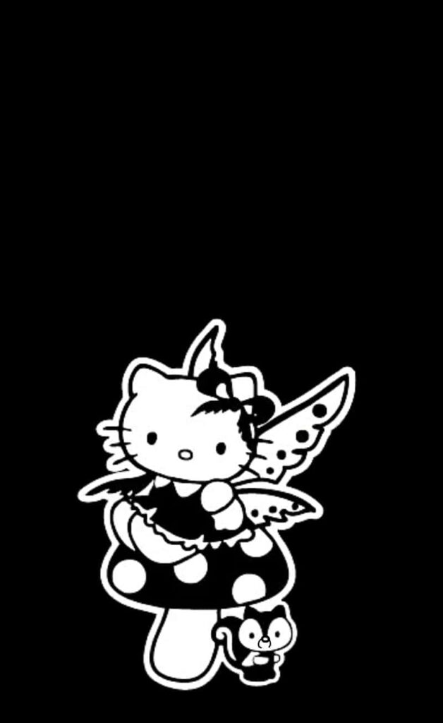 Gothic Fairy Hello Kitty Wallpaper on Solid Black Background