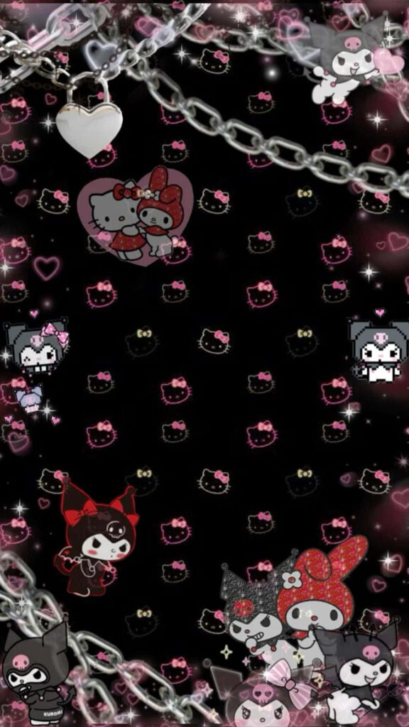 Dark Gothic Hello Kitty & Kuromi Wallpaper: Cute Meets Edgy