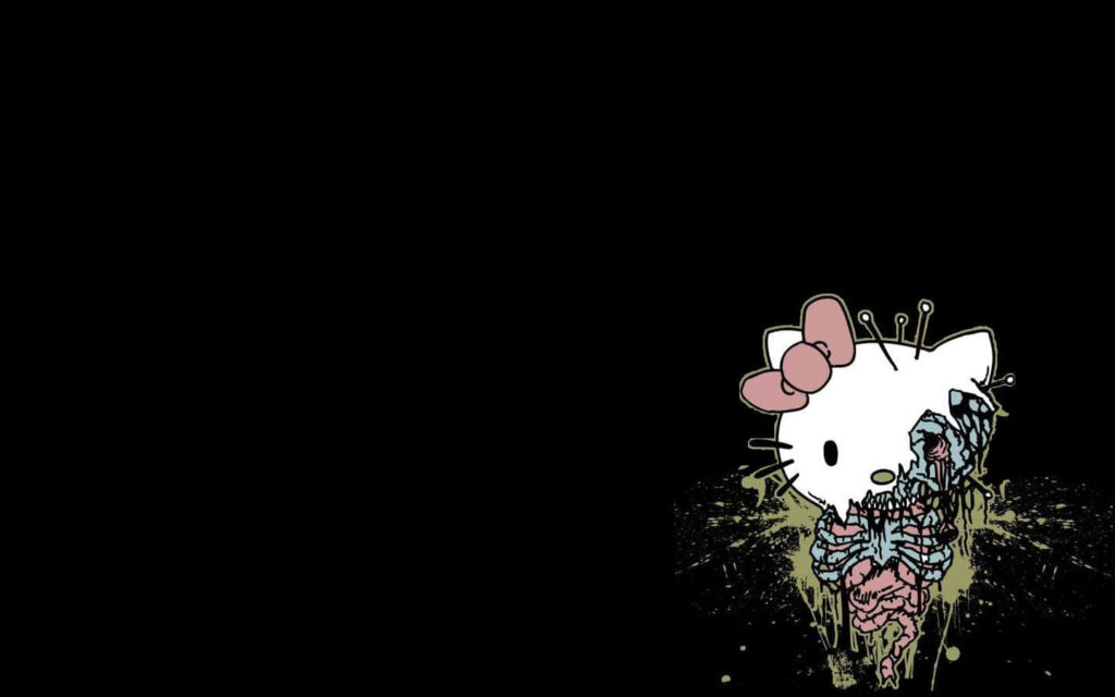 Gothic Hello Kitty Wallpaper: Cute Yet Eerie Design on Black Background