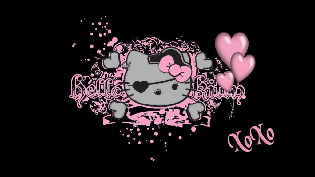Gothic Hello Kitty Wallpaper: Edgy Black & Pink Design