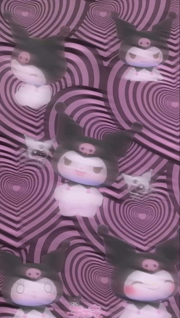 Gothic Hello Kitty-Inspired Wallpaper with Whimsical Heart Design