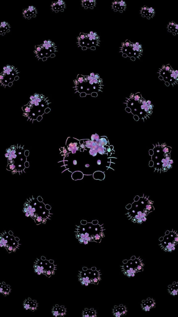 Gothic Hello Kitty Wallpaper with Floral Pastels on Dark Background