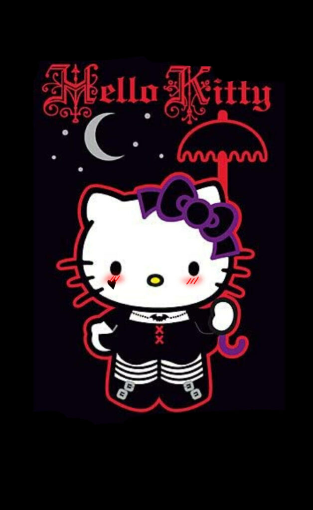 Gothic Hello Kitty Wallpaper: Cute & Edgy Design with Moonlit Sky