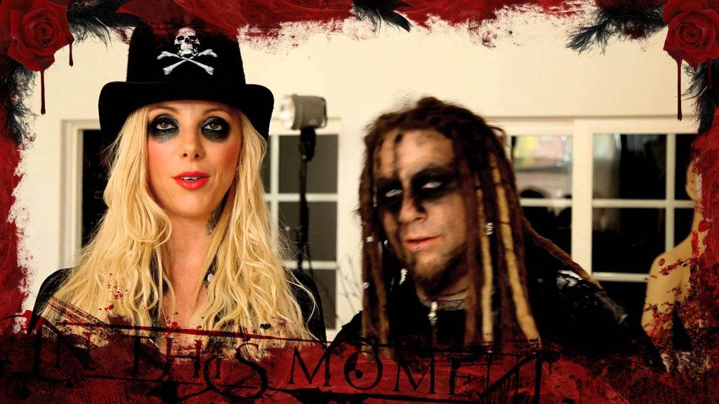 Gothic In This Moment wallpaper with Maria Brink in skull top hat and dreadlocked bandmate