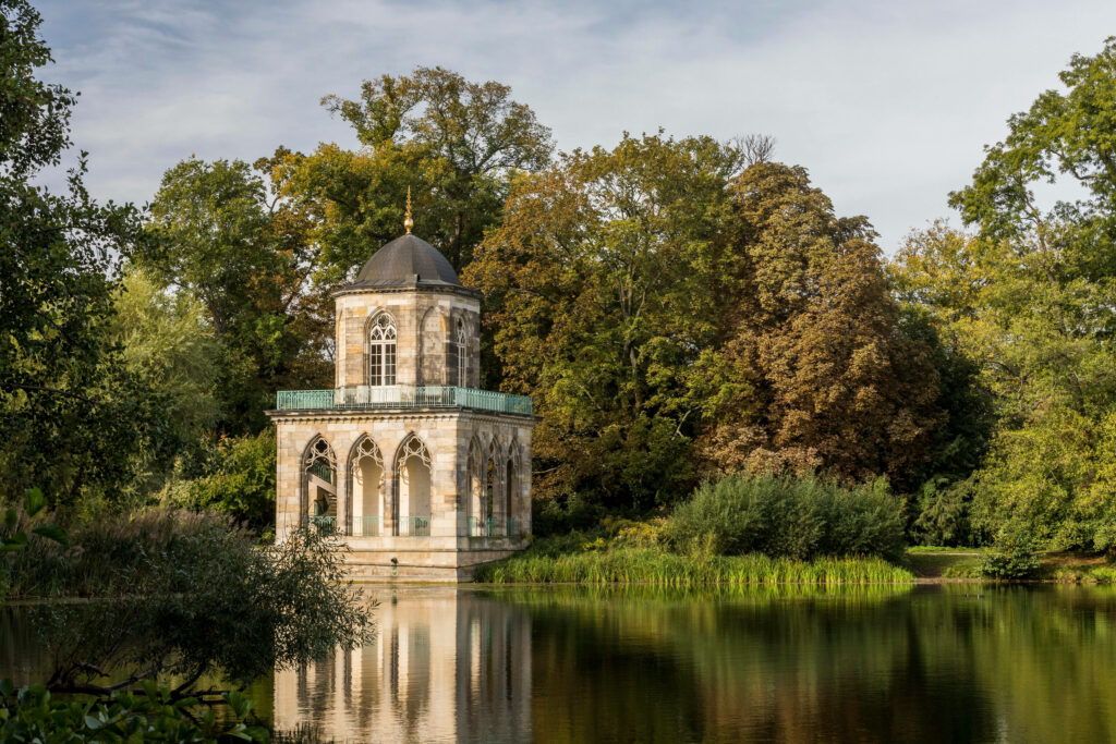 Tranquil Gothic Library in Potsdam: Elegant Wallpaper Background