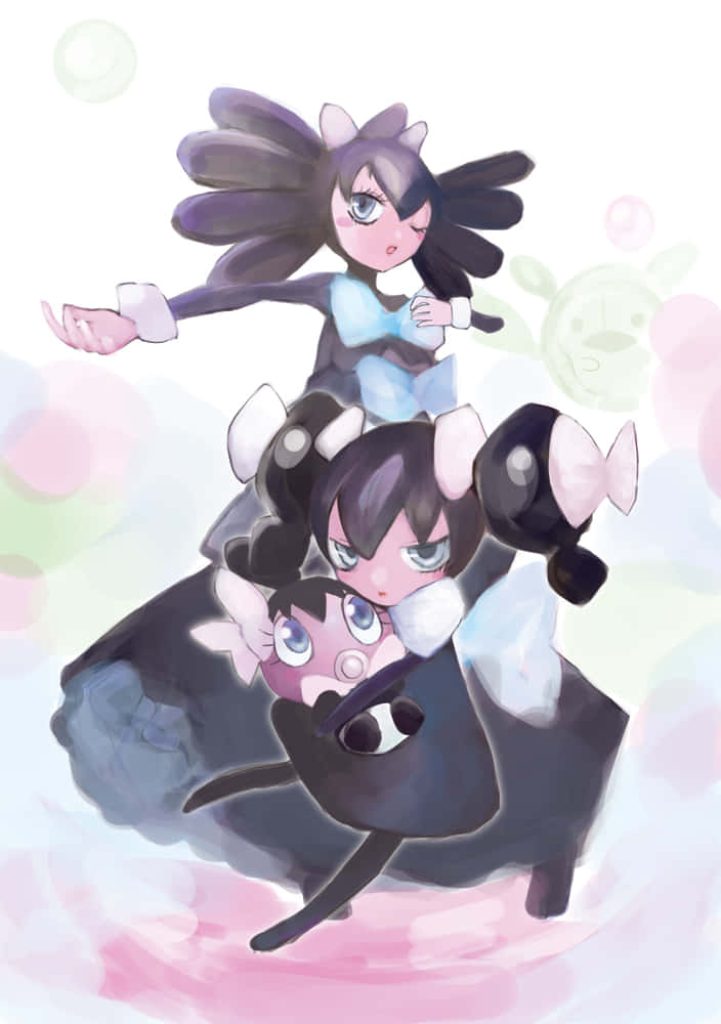 Gothita evolution line anime wallpaper Gothitelle Gothorita and Gothita pastel background