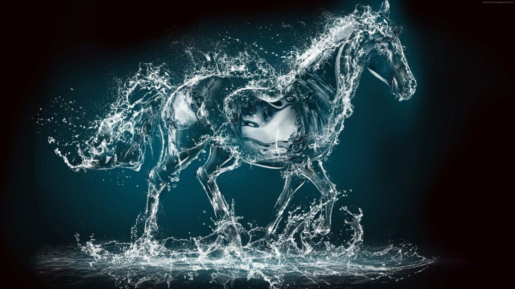 Graceful Equine: A Transparent Image of a Horse with Water Splash in 4K Wallpaper Background