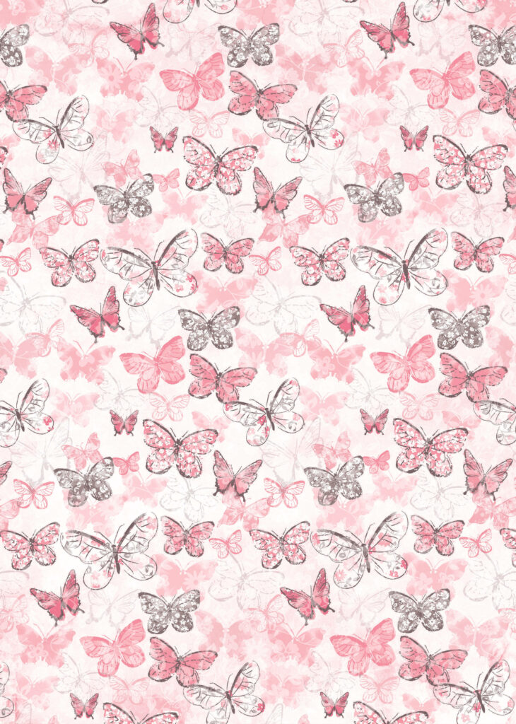 Graceful Symphony: Captivating Gray and Adorable Pink Butterfly Ballet in an Enchanting Wallpaper