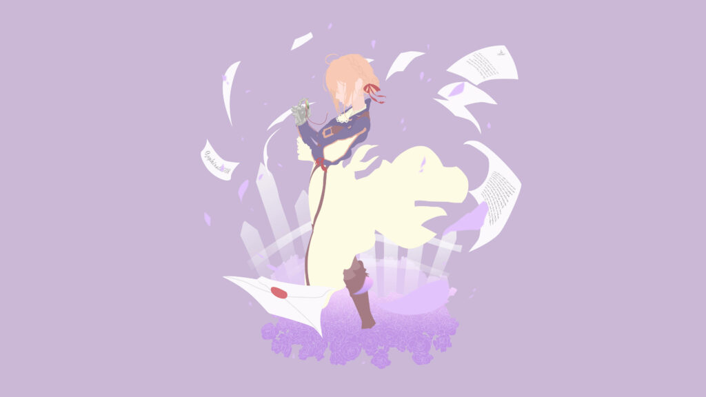 Graceful Simplicity: Violet Evergarden's Minimalist Portrait Wallpaper