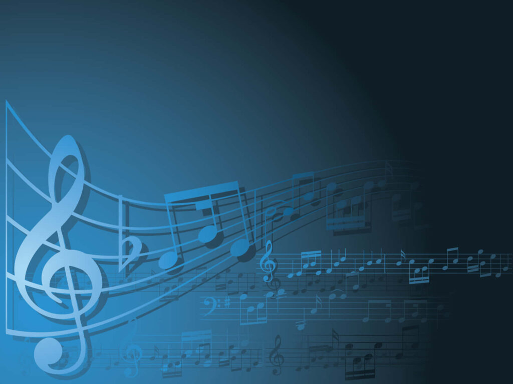 Musical Wallpaper: Blue Gradient with Floating Notes & Clefs