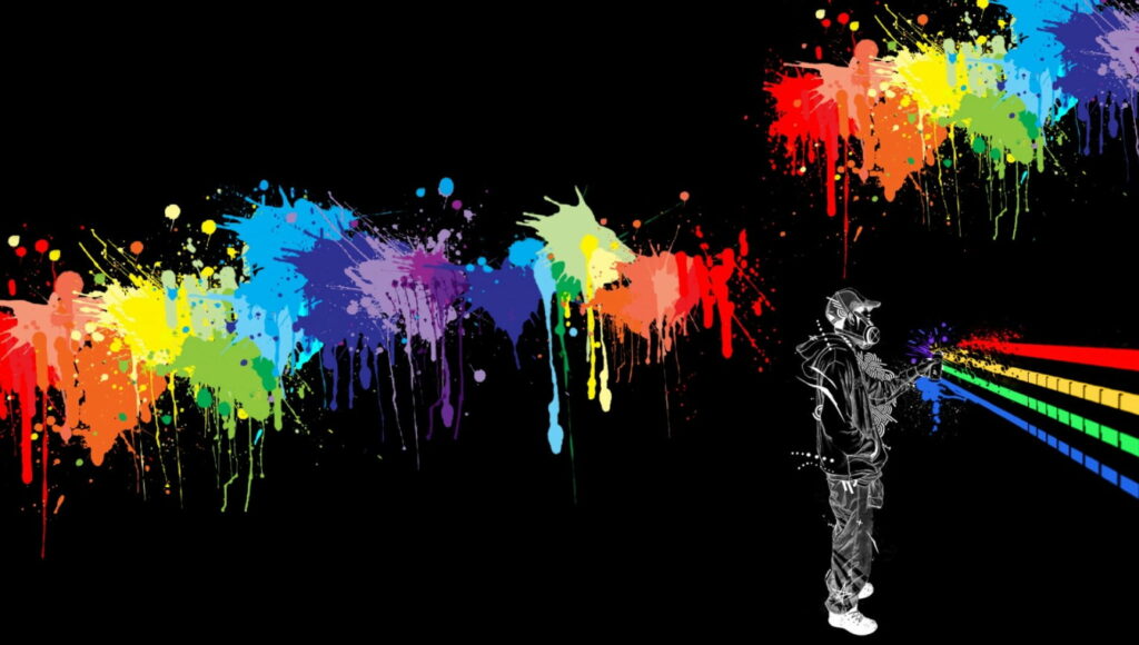 Spray-Painted Character: Vibrant Graffiti Art on a Graphical Multicolor Background with Illustrative Vector Graphics Wallpaper