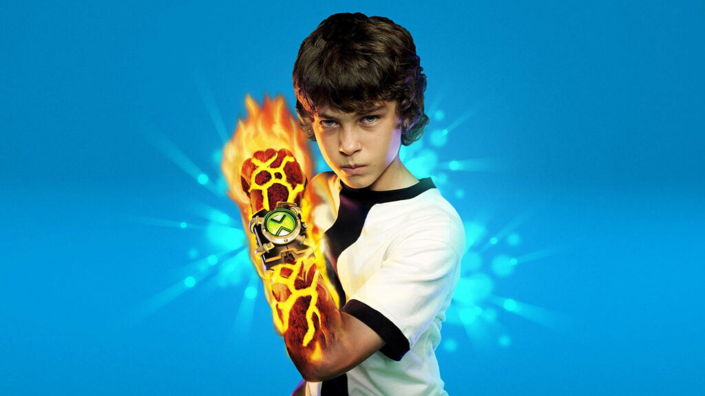 Graham Phillips as Ben Tennyson activates Omnitrix fiery transformation in action wallpaper
