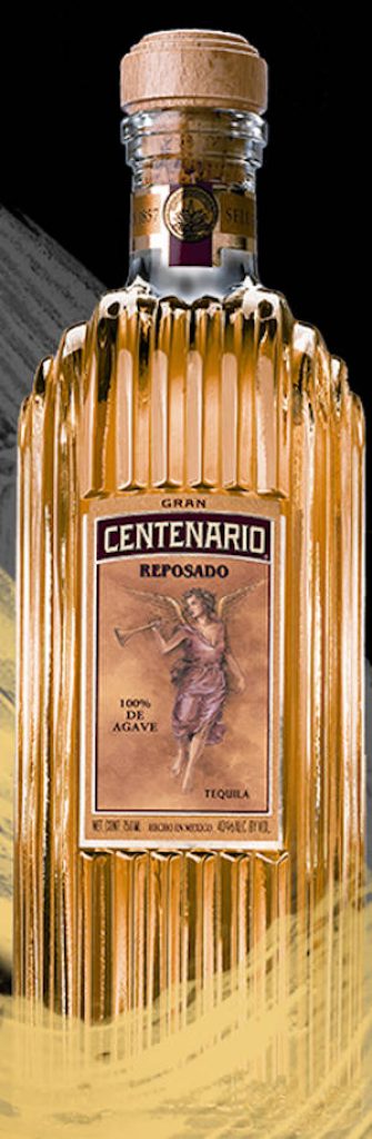 Gran Centenario Reposado Tequila bottle glowing amber ribbed glass with angel label wallpaper