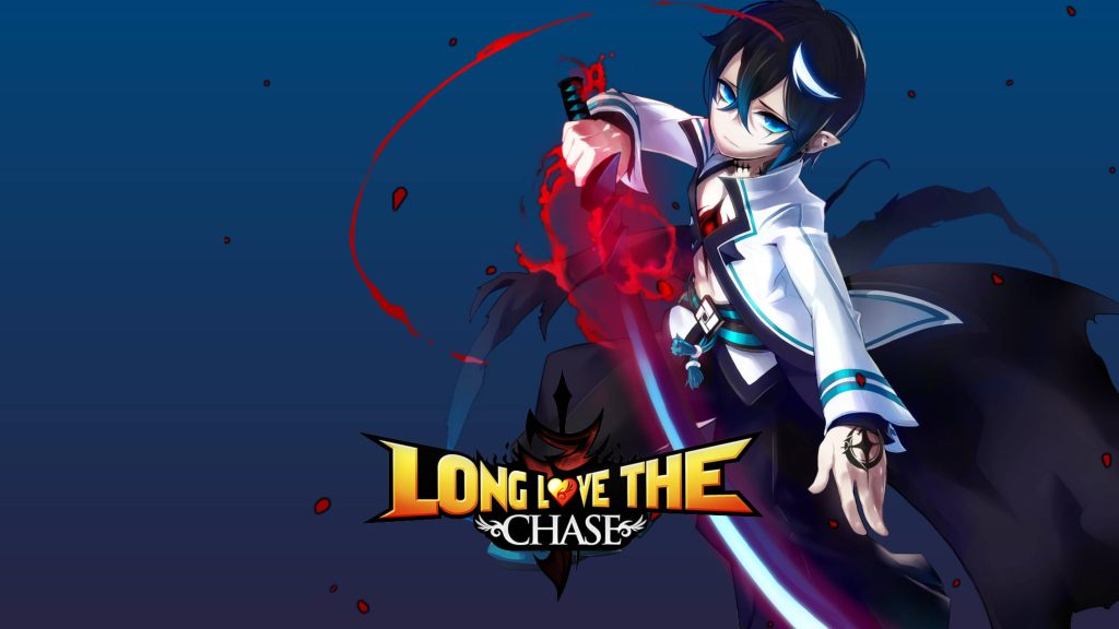 Digital anime illustration of Uno from Grand Chase with glowing sword on deep blue background Wallpaper