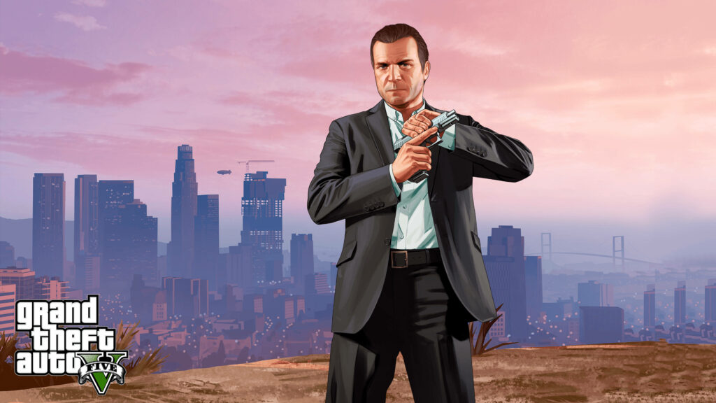 Thrills of Grand Theft Auto 5 on Your iPhone: A Captivating Snapshot of the Action-Packed Game Wallpaper