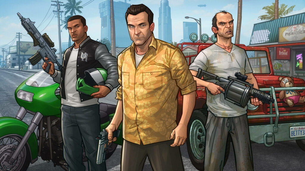 Grand Theft Auto 5: Fearless Trio Takes Over the Streets in Jaw-Dropping Comic Illustration Wallpaper