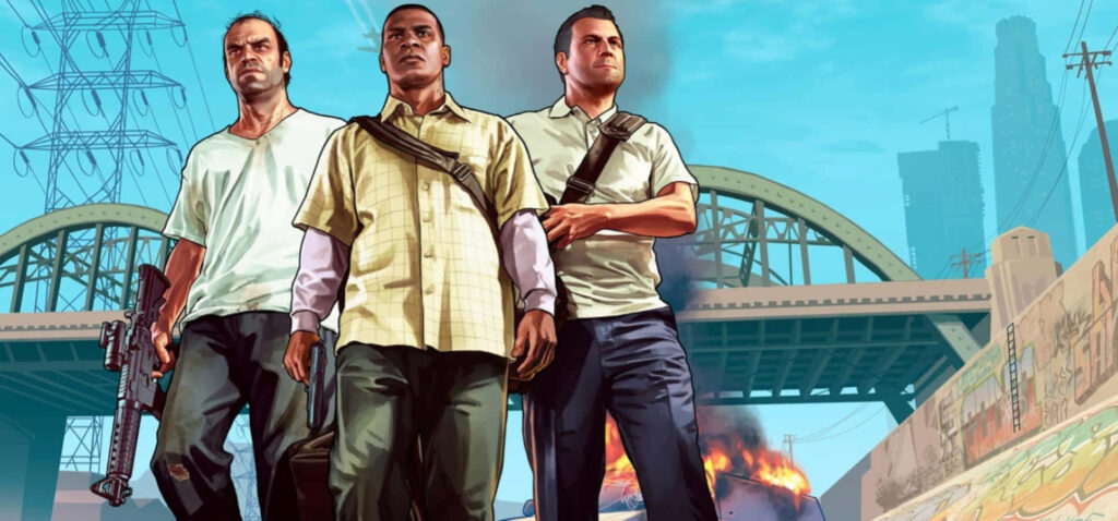 Looking Badass: A Captivating Snapshot of GTA's Stylish Male Protagonists Wallpaper
