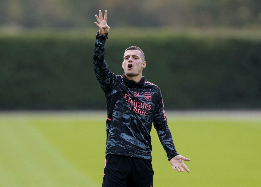 Granit Xhaka's Four-Finger Signal in Training Kit - Nature Wallpaper