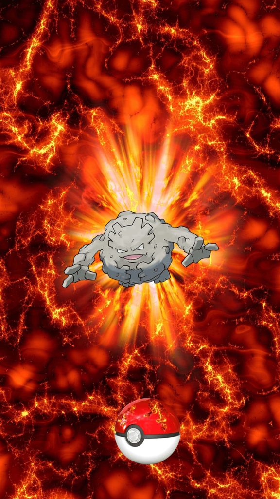 Graveler Pokémon wallpaper with fiery background and red white Poké Ball for trainers device