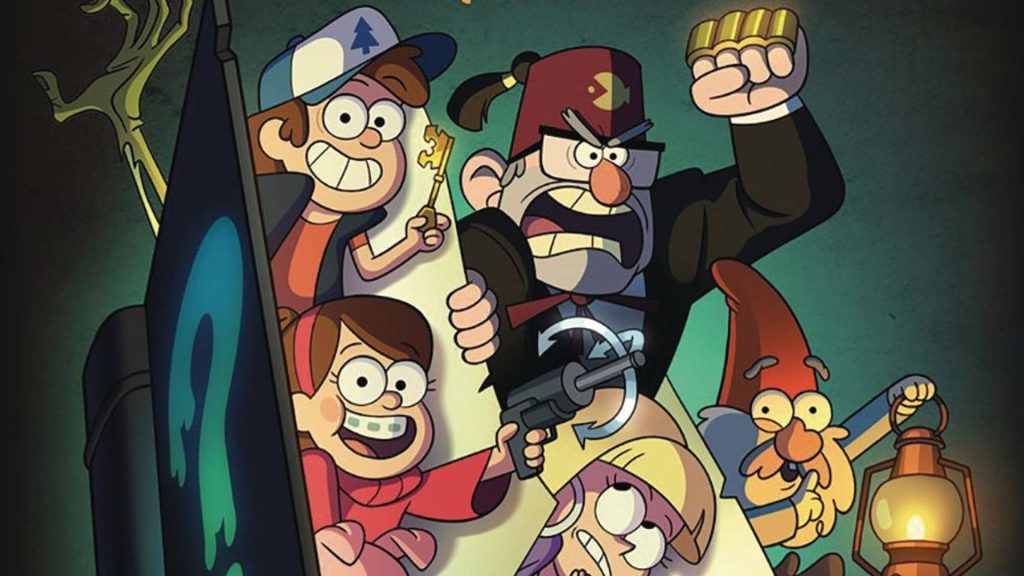 Gravity Falls wallpaper with Dipper Mabel Grunkle Stan Soos gnome and mysterious journal art