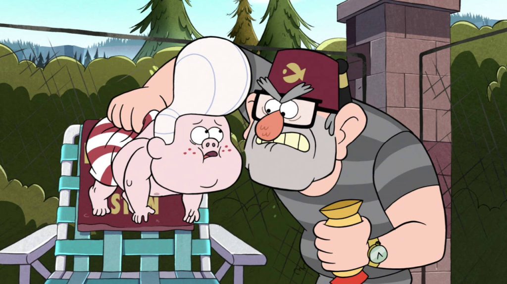 Gravity Falls wallpaper Grunkle Stan angry holding golden item above poolside rival Gideon Gleeful