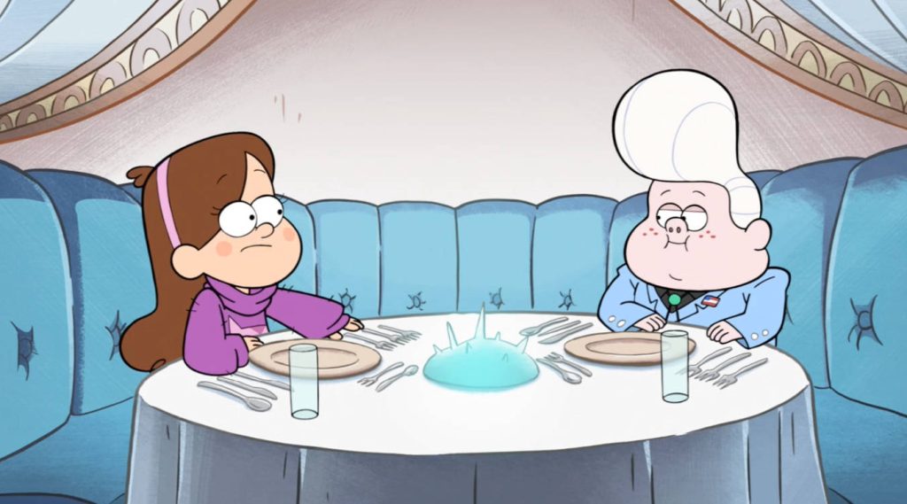 Mabel Pines and Gideon Gleeful awkward dinner date with glowing centerpiece Gravity Falls wallpaper
