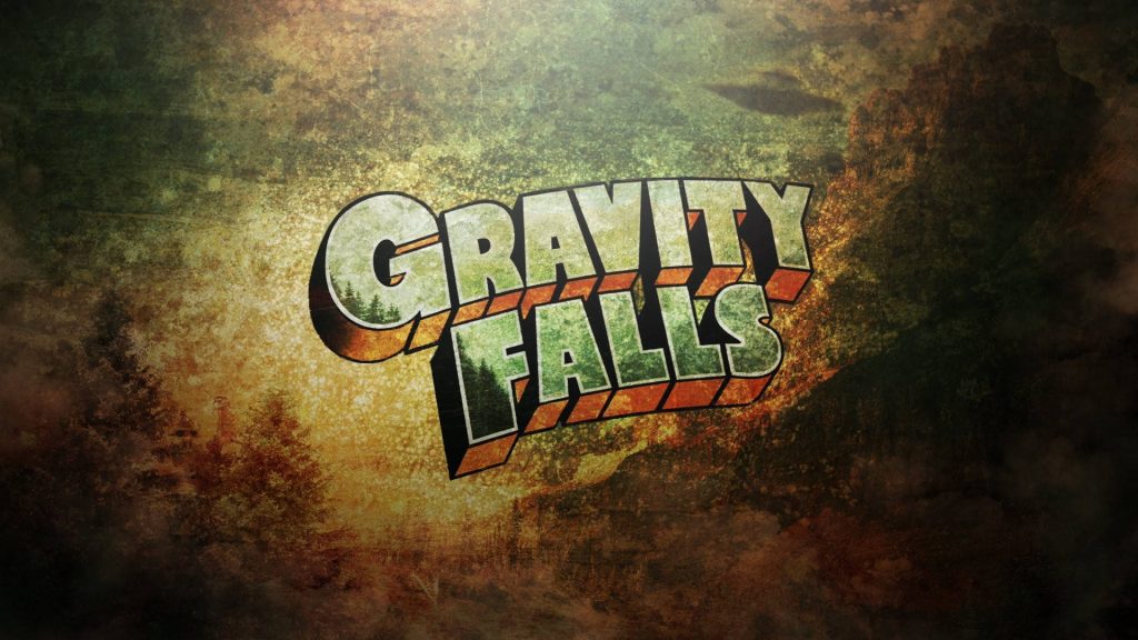 Gravity Falls wallpaper with 3D logo and textured forest background in earthy tones for fans