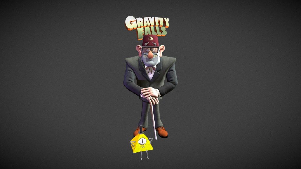 3D Gravity Falls wallpaper of Grunkle Stan with fez and Bill Cipher the one-eyed triangle demon