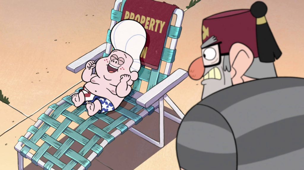 Gravity Falls wallpaper showing Grunkle Stan frustrated and Gideon Gleeful smug on lawn chair
