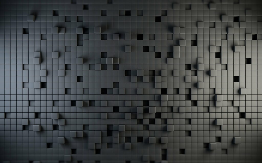 Abstract 3D gray cube grid with metallic depth and shadow minimalist geometric wallpaper background