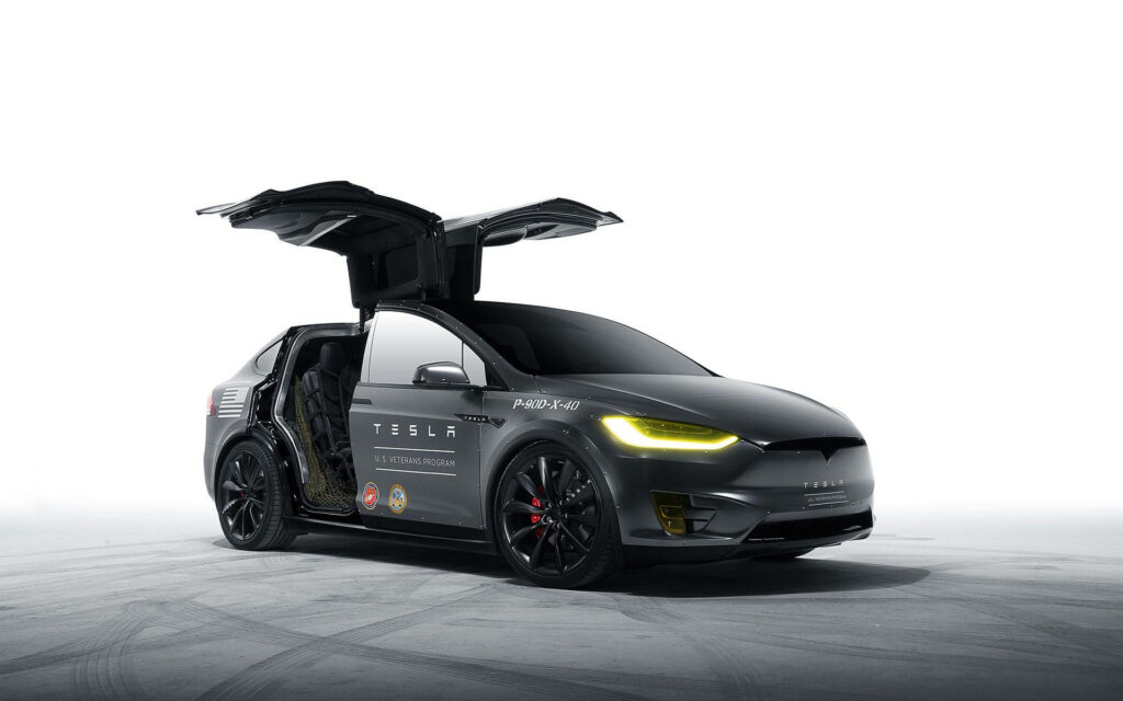 Gray Elegance: A Stunning Tesla Model X Luxury Crossover Car with Falcon-Wing Doors Wallpaper