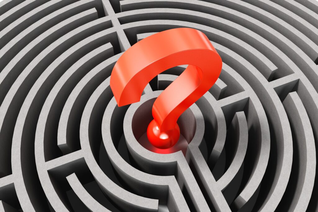 3D Maze Wallpaper: Gray Scale Design with Red Question Mark