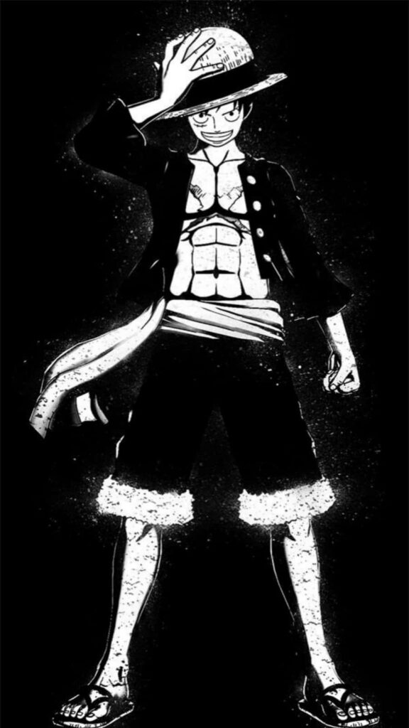 Grayscale One Piece Wallpaper: Confident Luffy with Straw Hat