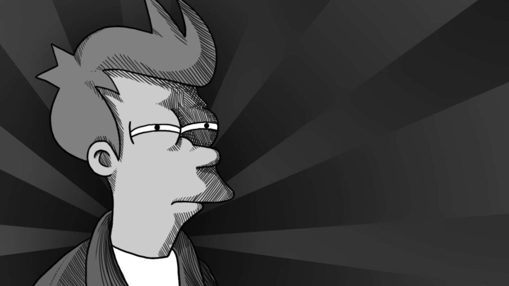 Grayscale Futurama Wallpaper: Skeptical Fry Meme Background