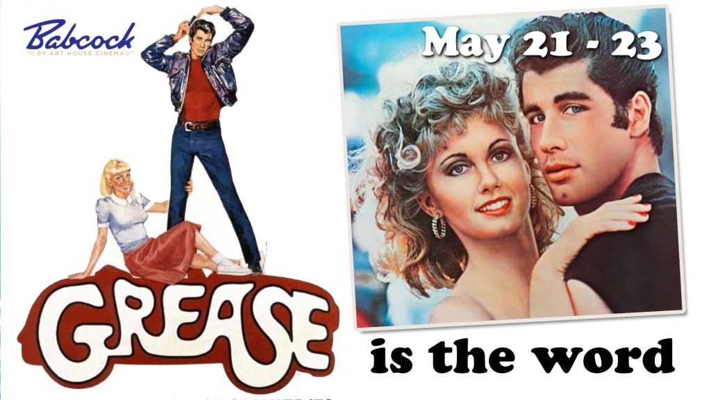 Grease movie poster collage with Danny Zuko Sandy illustration and John Travolta Olivia Newton-John photo Wallpaper