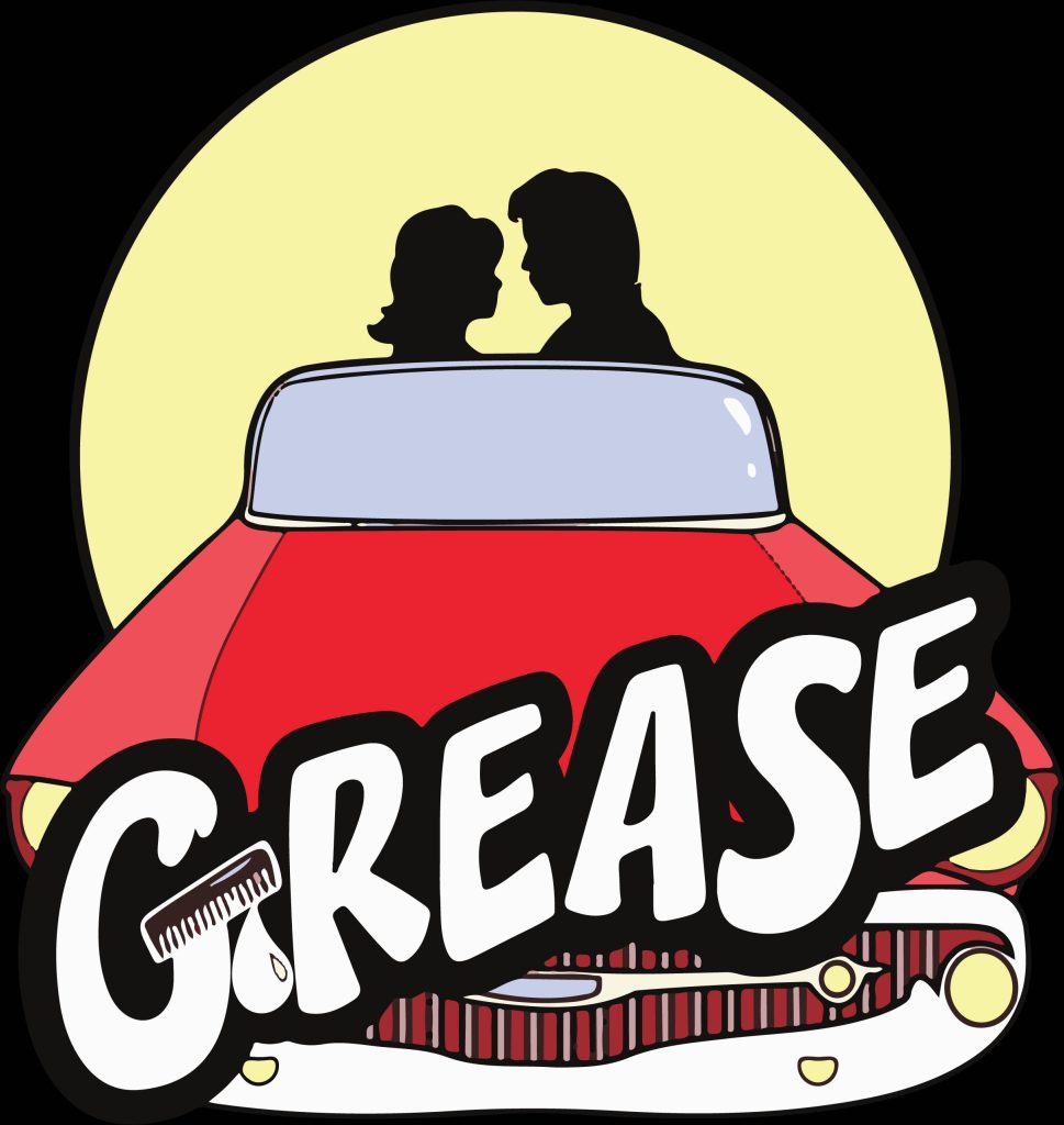 Grease wallpaper with Danny and Sandy silhouettes in red convertible on yellow background