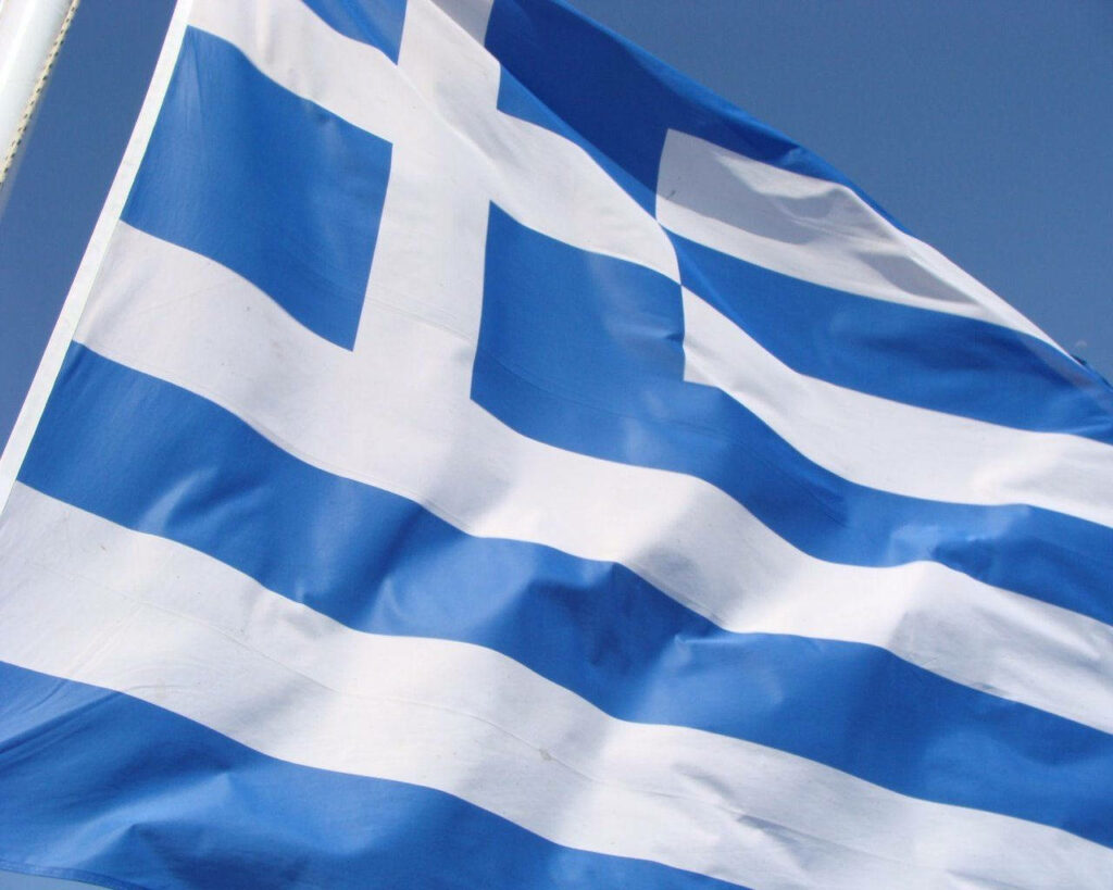 Greece Flag Wallpaper: Blue & White Design Against Clear Sky
