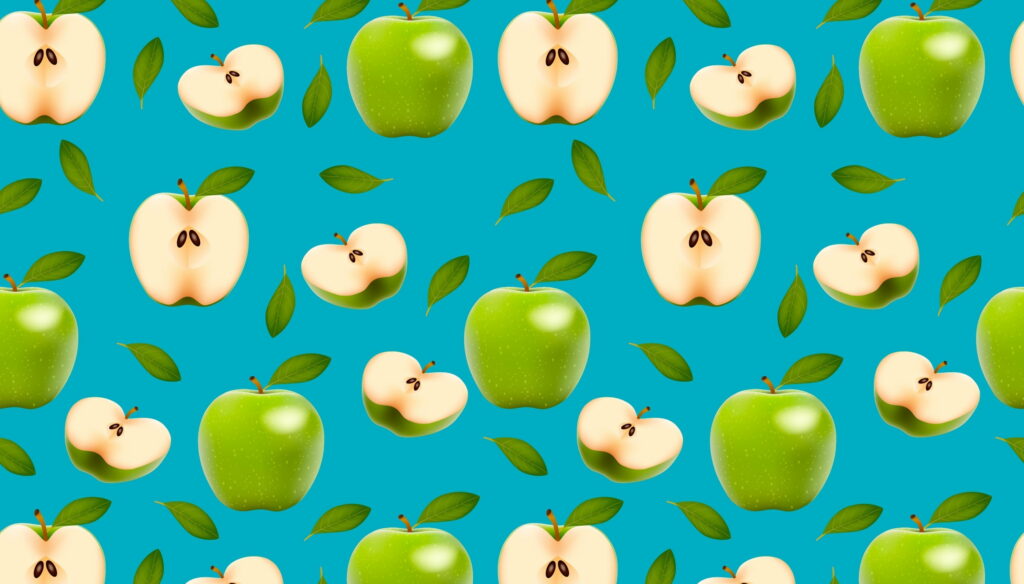Seascape of Refreshing Green Apple Pattern: QHD Wallpaper with Textured Fruit Design