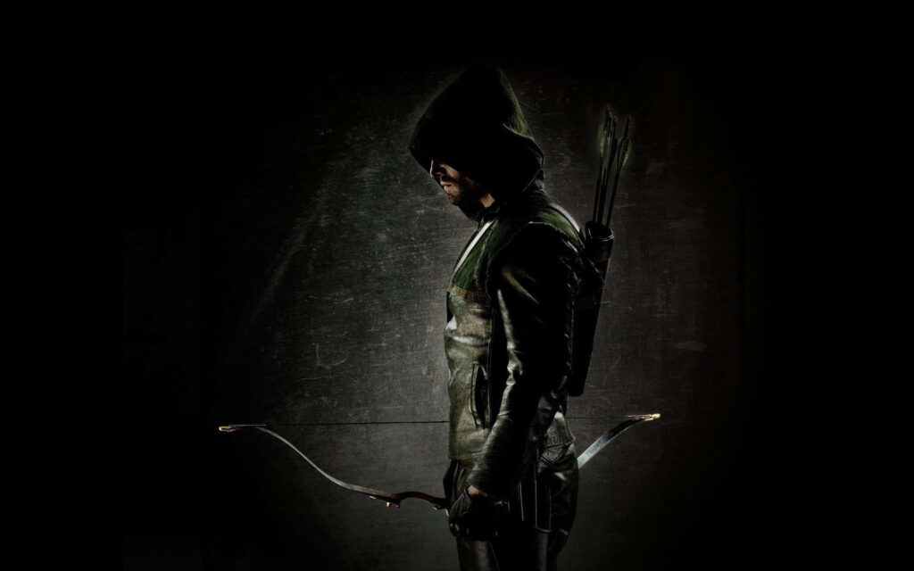 Green Arrow Wallpaper: Intense Archer in Dark, Mysterious Setting