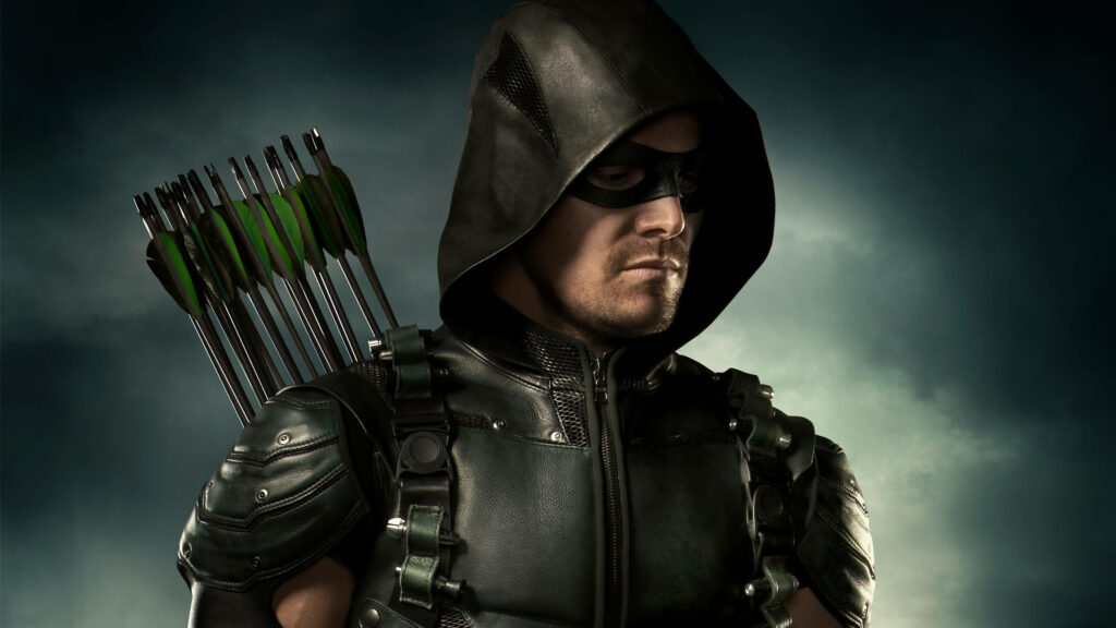 Green Arrow Wallpaper: Iconic Leather Suit & Dark Background