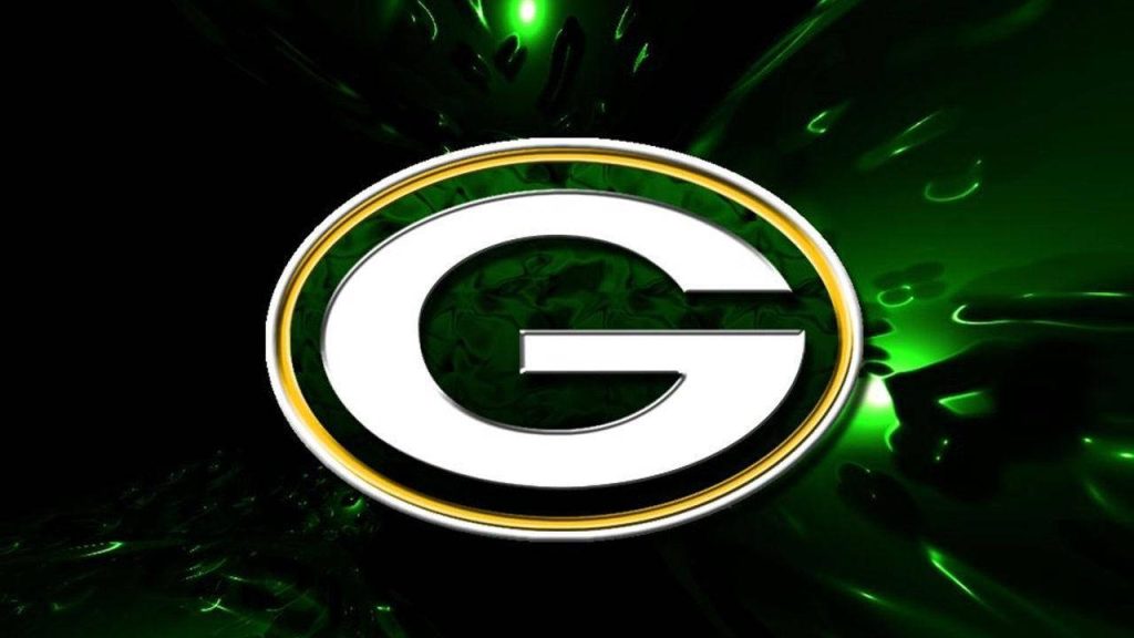 Green Bay Packers neon logo wallpaper with vibrant green light streaks on dark background