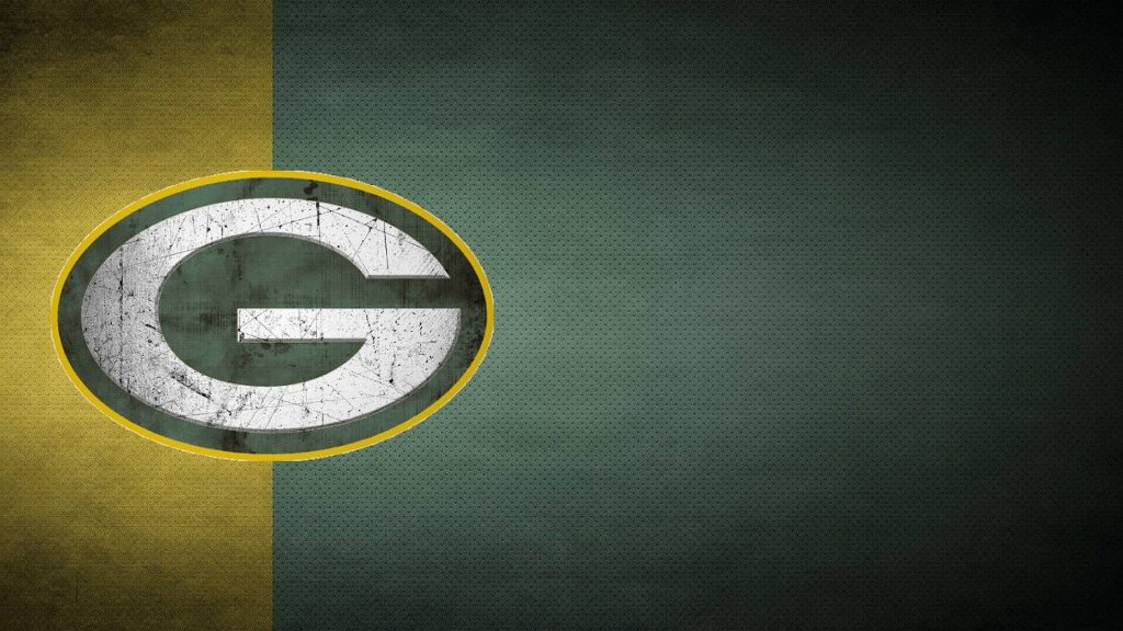 Green Bay Packers wallpaper with distressed logo on textured dark green and gold background