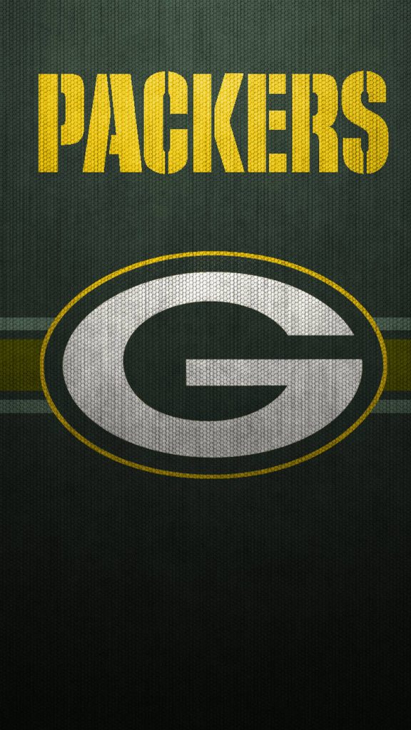 Green Bay Packers wallpaper with iconic G logo bold yellow text dark green dotted background