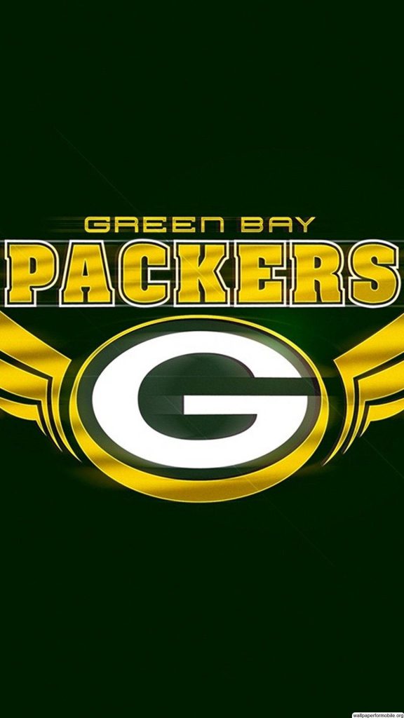Green Bay Packers wallpaper with iconic G logo and golden wings on deep green background