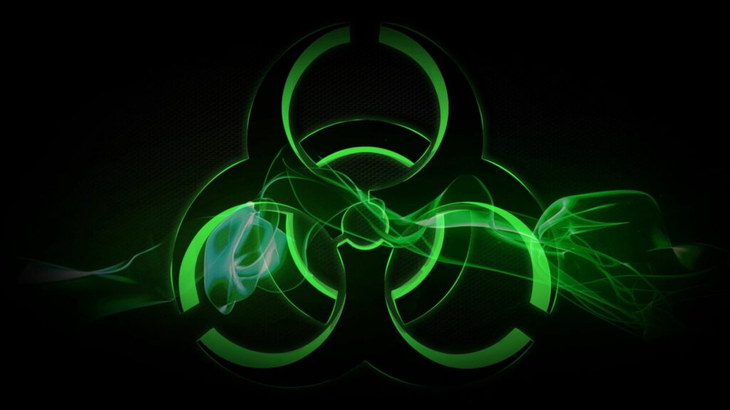 Green Biohazard Wallpaper: Dark Background with Eerie Smoke Effects