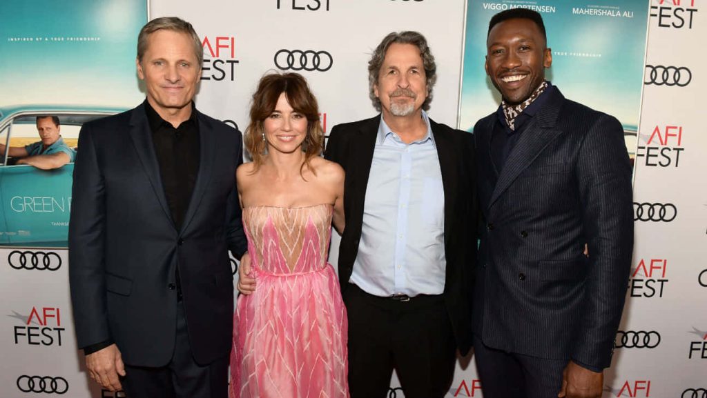 Green Book cast Viggo Mortensen Linda Cardellini Mahershala Ali with director Peter Farrelly at AFI Fest red carpet Wallpaper