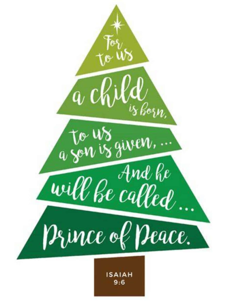 Peaceful Green Christmas Tree Wallpaper with Isaiah 9:6 Quote