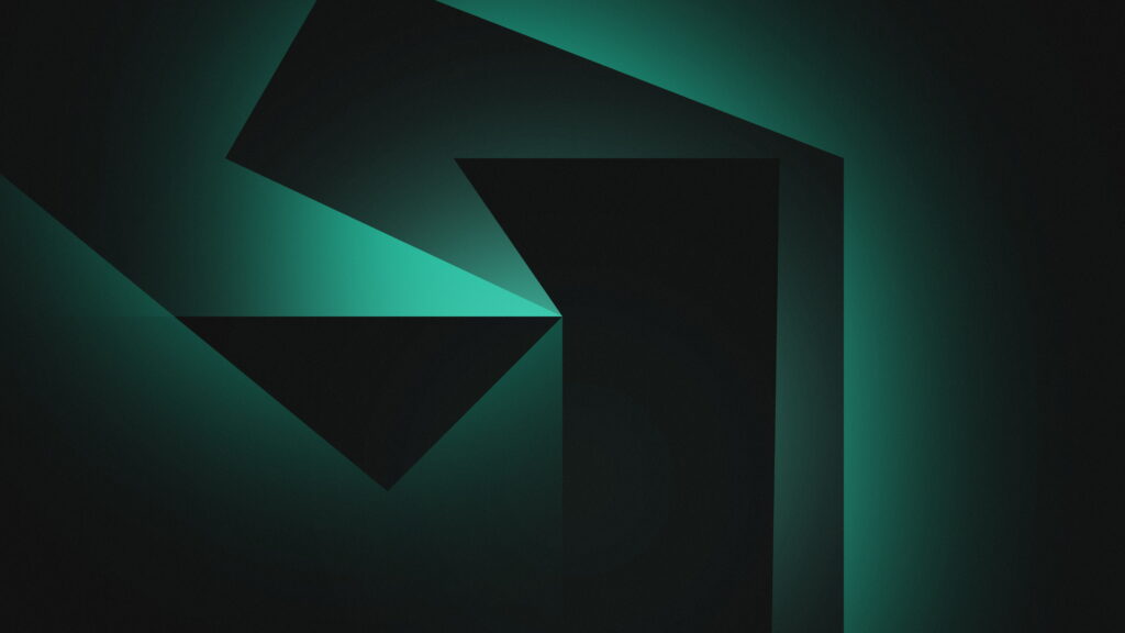 4K abstract wallpaper with sharp geometric shapes and glowing emerald gradient on black background