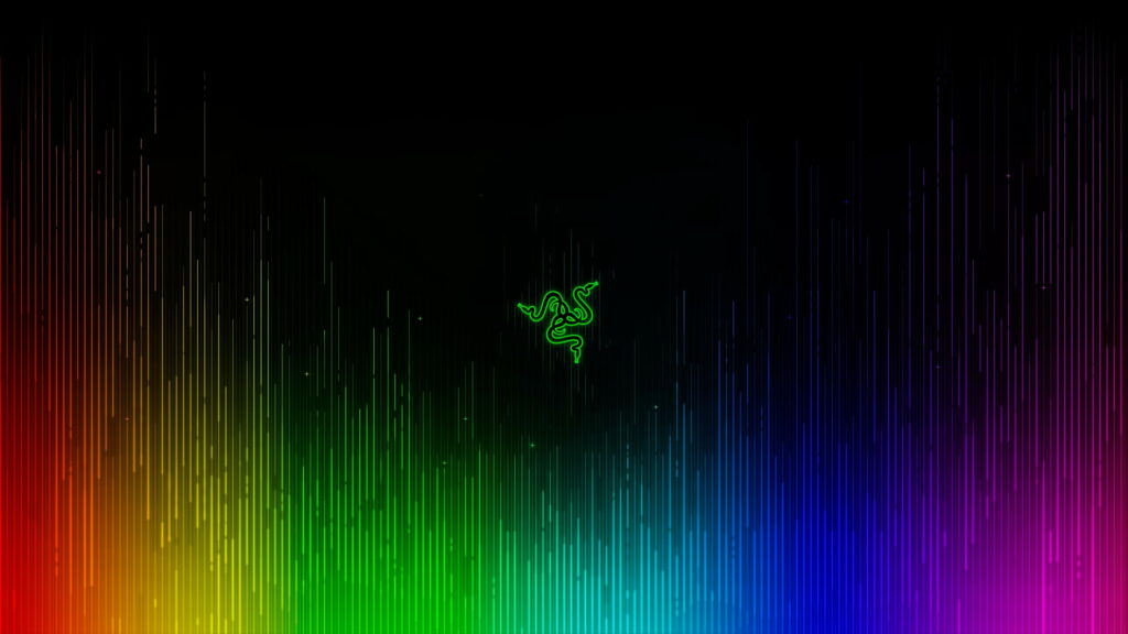Green Illumination: Razer Gaming Computers Logo Shines in Nighttime QHD Wallpaper