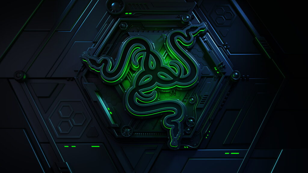 Green Glow: Razer 3D Logo Shines on 4K Dark Wallpaper Background Photo